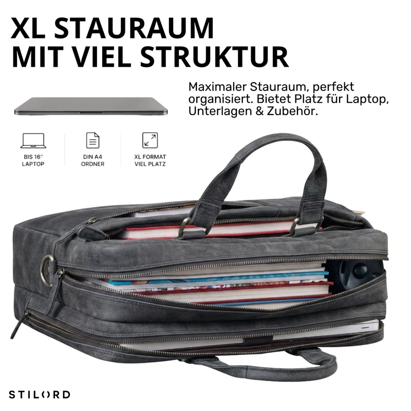 "Nico" Große Businesstasche aus Hochwertigem Leder 15.6 Zoll