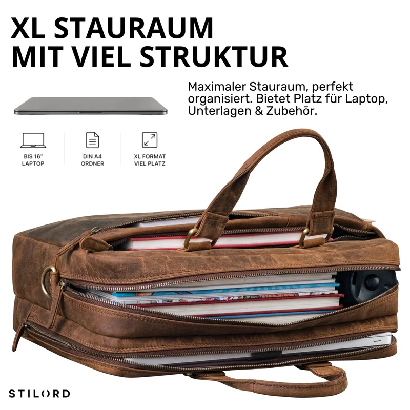 "Nico" Große Businesstasche aus Hochwertigem Leder 15.6 Zoll