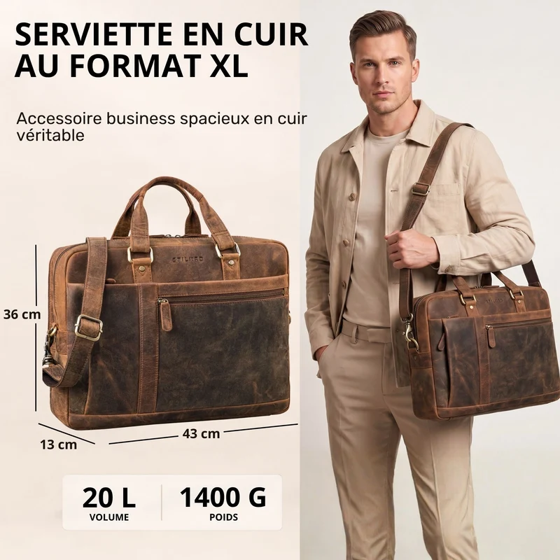 "Nico" Große Businesstasche aus Hochwertigem Leder 15.6 Zoll