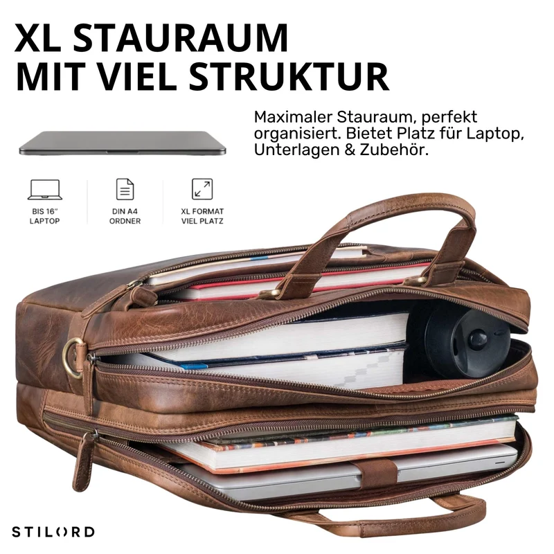 "Nico" Große Businesstasche aus Hochwertigem Leder 15.6 Zoll
