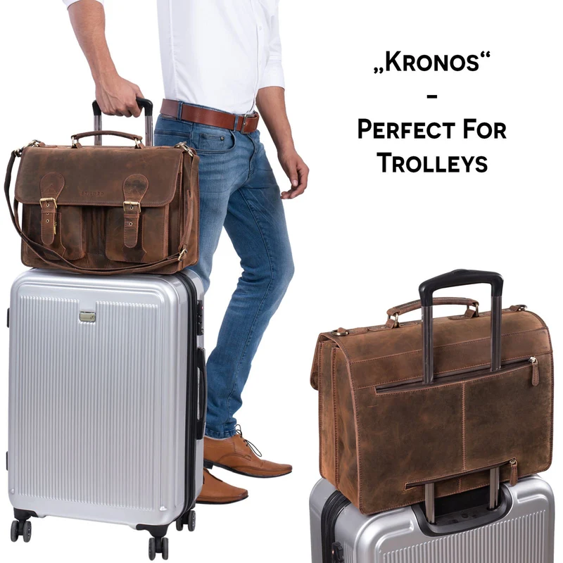 "Kronos" Aktentasche Herren Lehrertasche Echtleder Groß