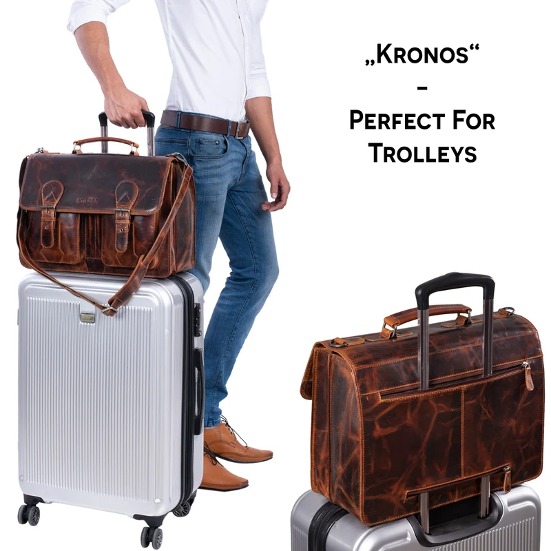 "Kronos" Aktentasche Herren Lehrertasche Echtleder Groß