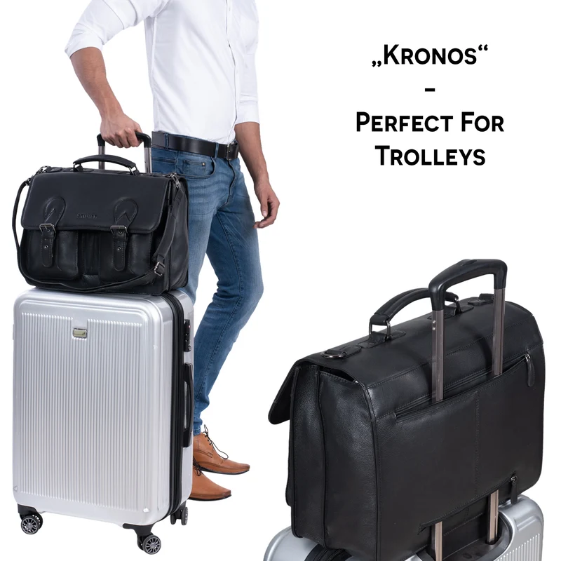 "Kronos" Aktentasche Herren Lehrertasche Echtleder Groß