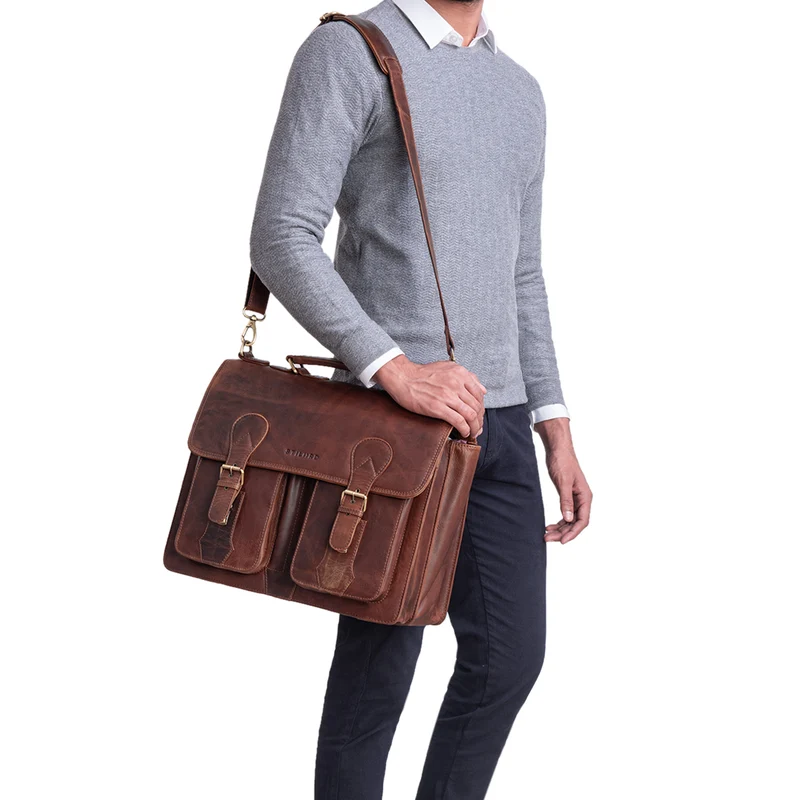 "Kronos" Aktentasche Herren Lehrertasche Echtleder Groß