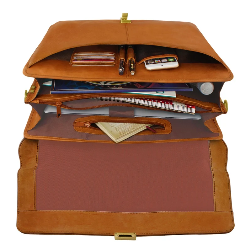 B-WARE Lehrertasche Aktentasche 15,6 Zoll Notebooktasche Büro Arbeit Leder kamelbraun