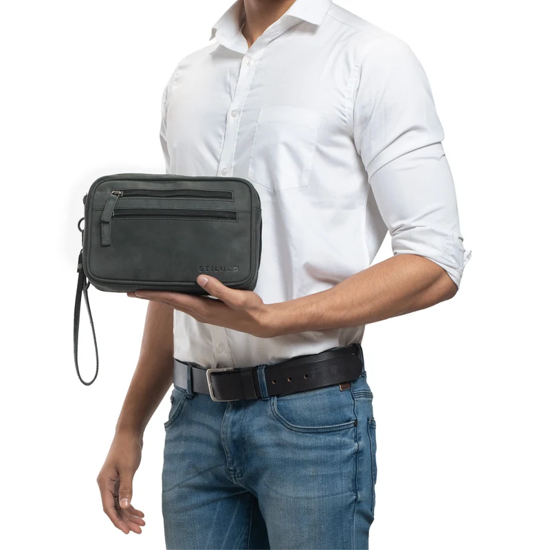 "Nero" Vintage Handgelenktasche Clutch Herren Echtleder