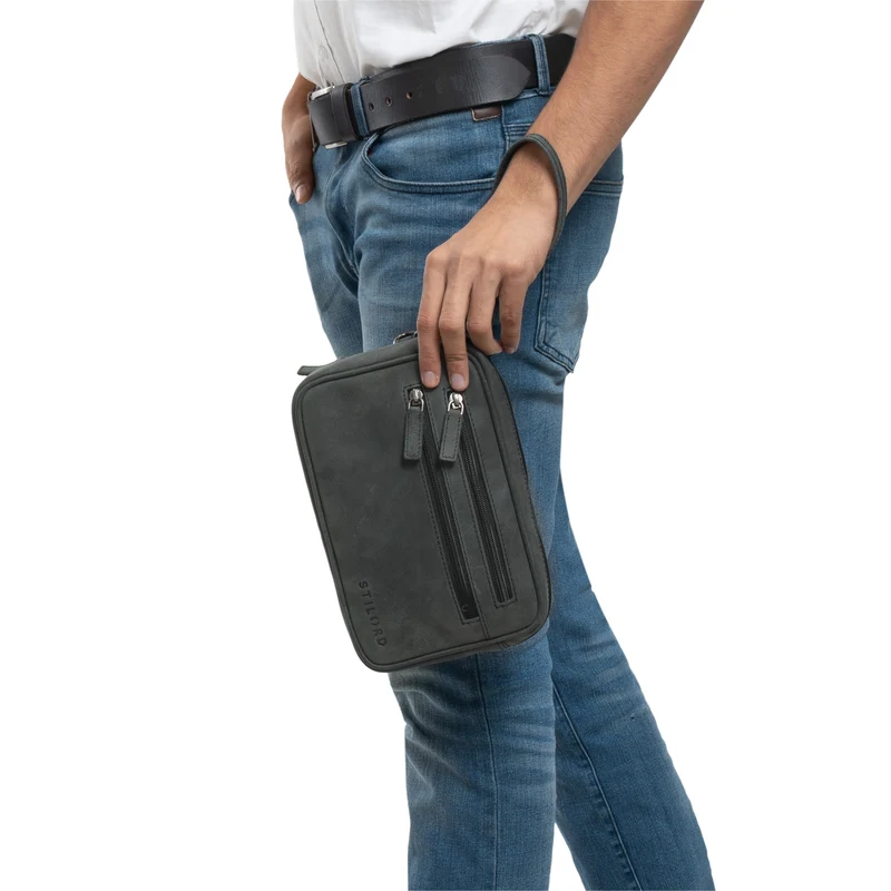 "Nero" Vintage Handgelenktasche Clutch Herren Echtleder