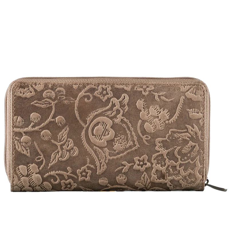 "Greta" Vintage Damen Portemonnaie Blumen Muster Echt Leder