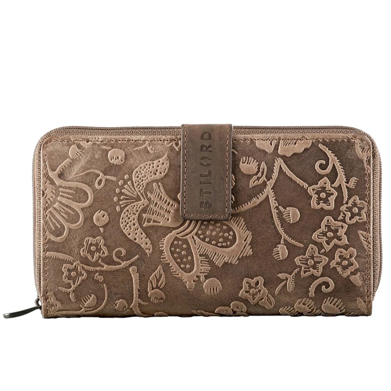 "Greta" Vintage Damen Portemonnaie Blumen Muster Echt Leder
