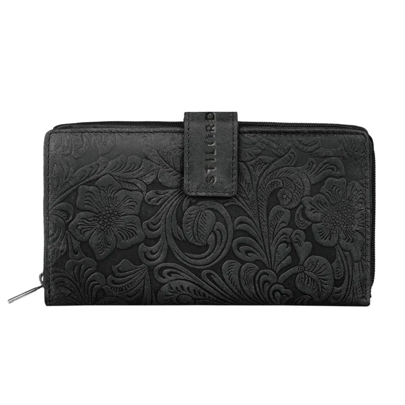 "Greta" Vintage Damen Portemonnaie Blumen Muster Echt Leder