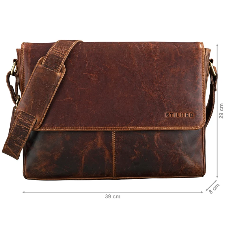 "Oskar" Messenger Bag Leder 15 Zoll Damen und Herren Echtleder