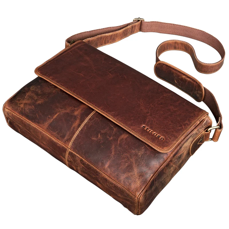 "Oskar" Messenger Bag Leder 15 Zoll Damen und Herren Echtleder