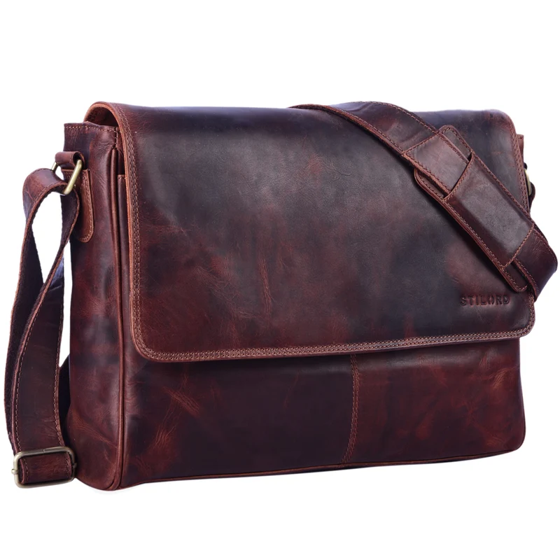 "Oskar" Messenger Bag Leder 15 Zoll Damen und Herren Echtleder