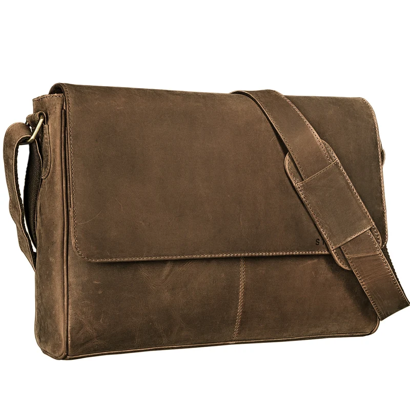"Oskar" Messenger Bag Leder 15 Zoll Damen und Herren Echtleder