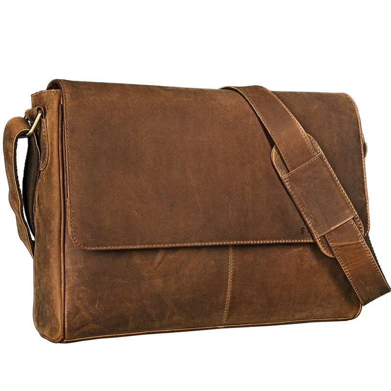 "Oskar" Messenger Bag Leder 15 Zoll Damen und Herren Echtleder