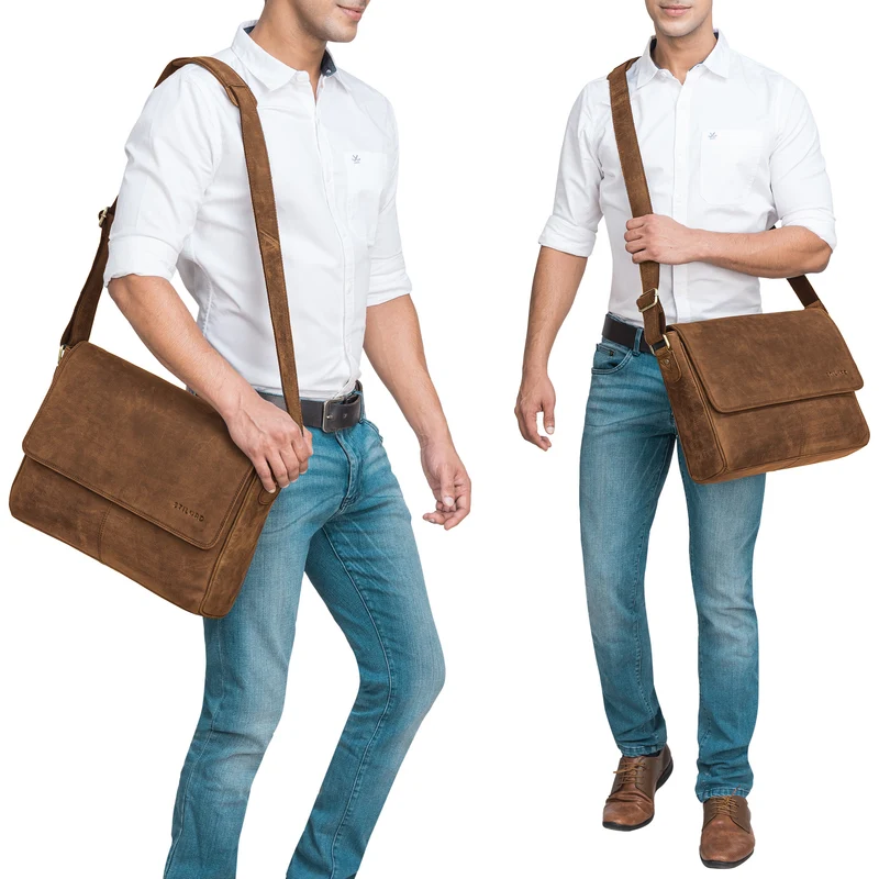 "Oskar" Messenger Bag Leder 15 Zoll Damen und Herren Echtleder