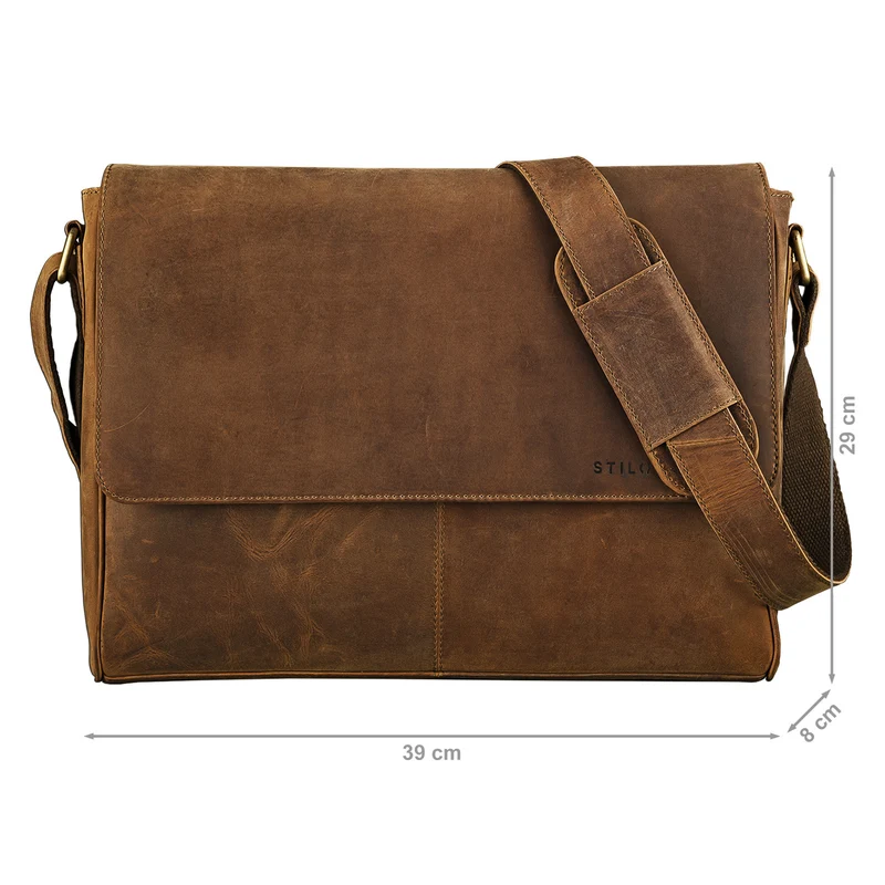 "Oskar" Messenger Bag Leder 15 Zoll Damen und Herren Echtleder
