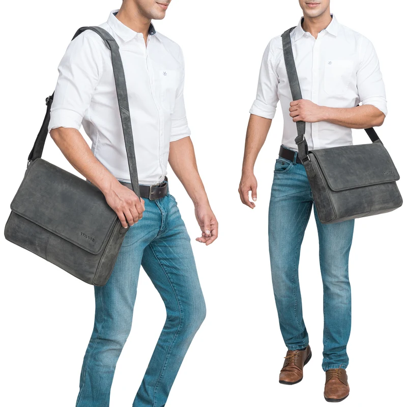 "Oskar" Messenger Bag Leder 15 Zoll Damen und Herren Echtleder