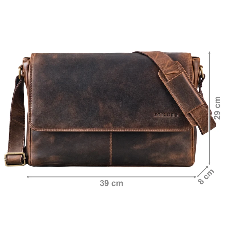 "Oskar" Messenger Bag Leder 15 Zoll Damen und Herren Echtleder