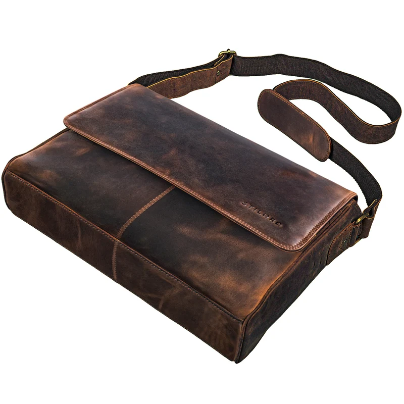 "Oskar" Messenger Bag Leder 15 Zoll Damen und Herren Echtleder