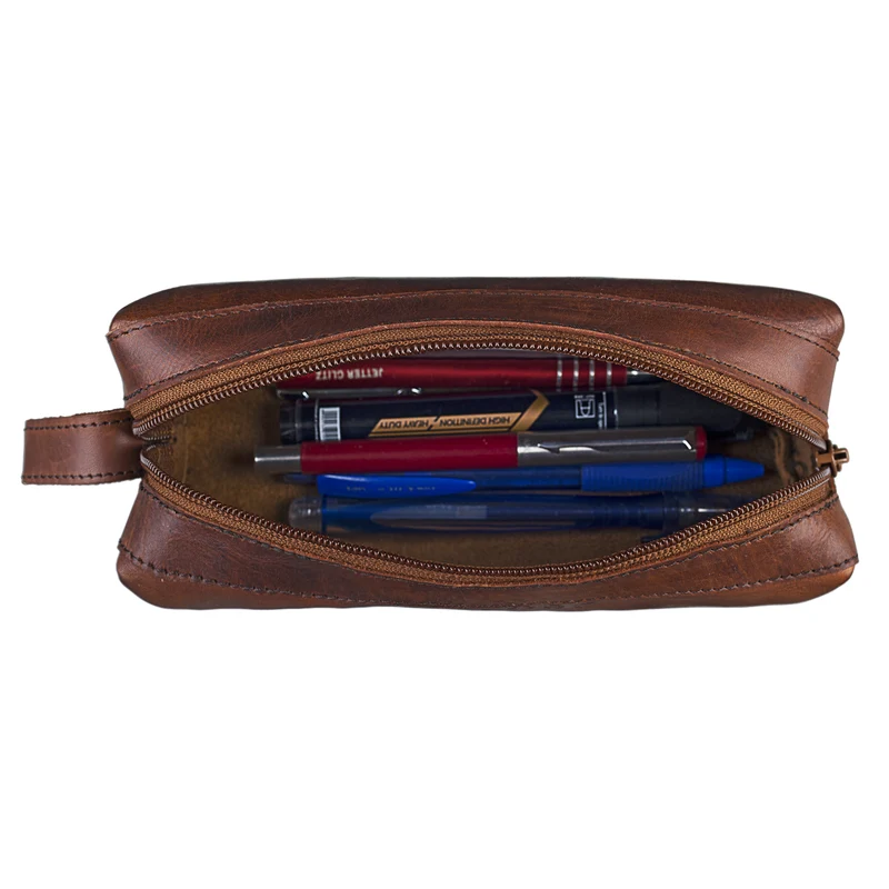 "Linus" Vintage Stiftetasche Etui echtes Leder für Kinder und Erwachsene