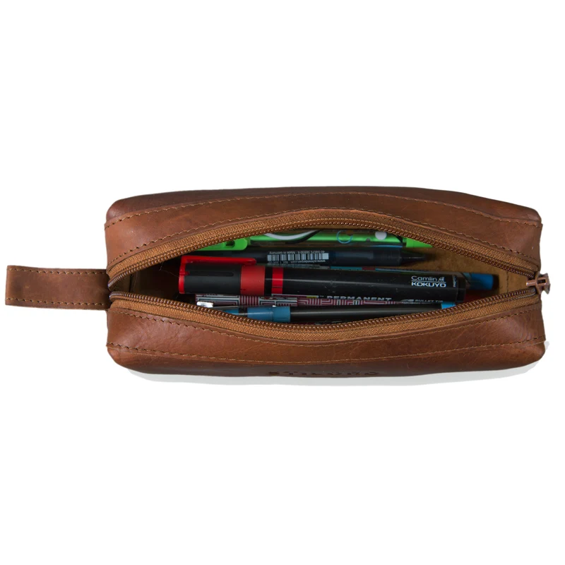 "Linus" Vintage Stiftetasche Etui echtes Leder für Kinder und Erwachsene