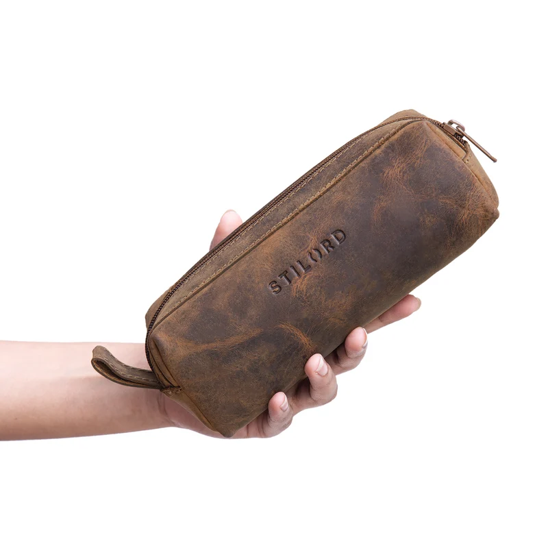 "Linus" Vintage Stiftetasche Etui echtes Leder für Kinder und Erwachsene