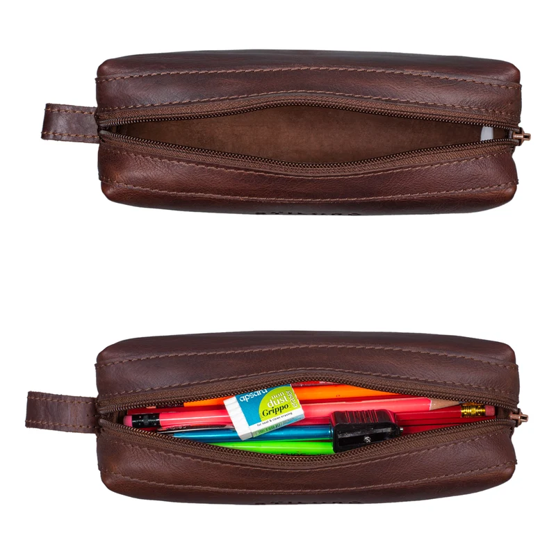 "Linus" Vintage Stiftetasche Etui echtes Leder für Kinder und Erwachsene