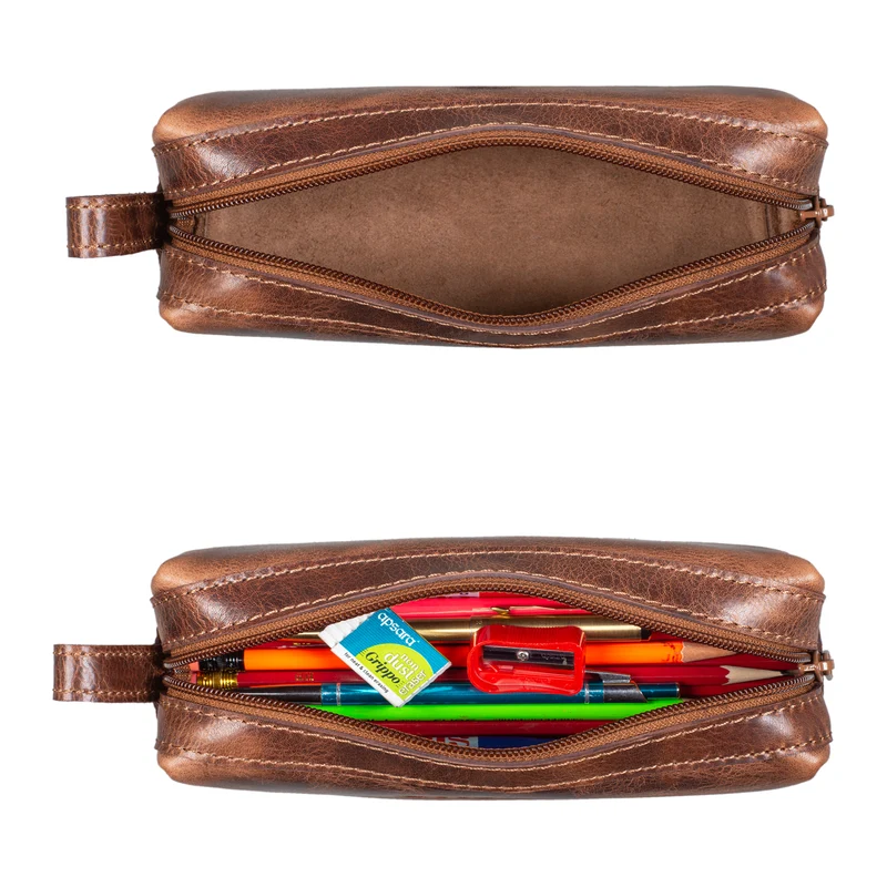 "Linus" Vintage Stiftetasche Etui echtes Leder für Kinder und Erwachsene