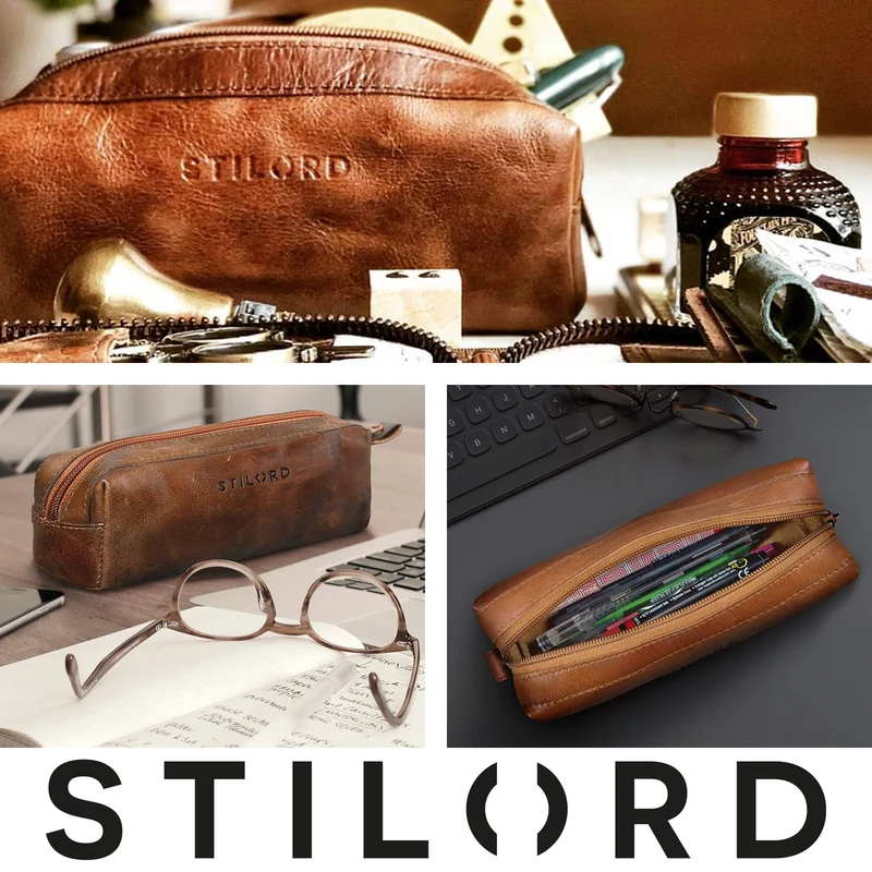 "Linus" Vintage Stiftetasche Etui echtes Leder für Kinder und Erwachsene