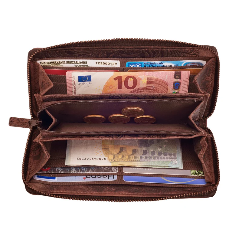 "Flora" Portemonnaie mit Blumen Geldbeutel Leder