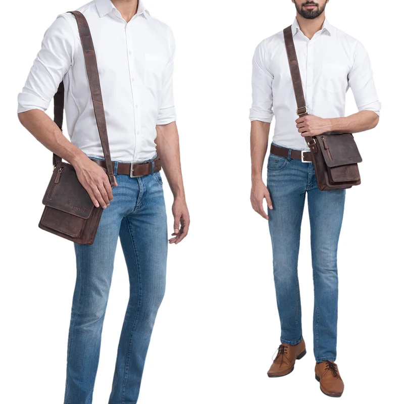 "Finn" Kleine Umhängetasche Herren Leder Messenger Bag Herrentasche
