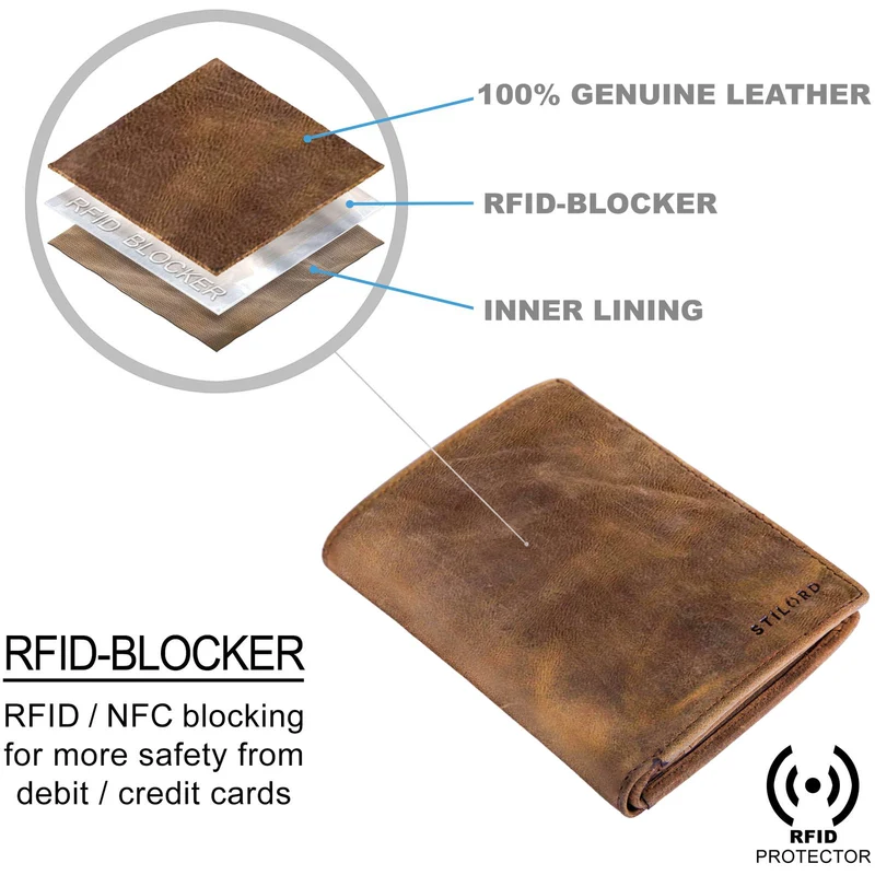 "Emil" Herren Leder Geldbörse RFID Schutz im Hochformat
