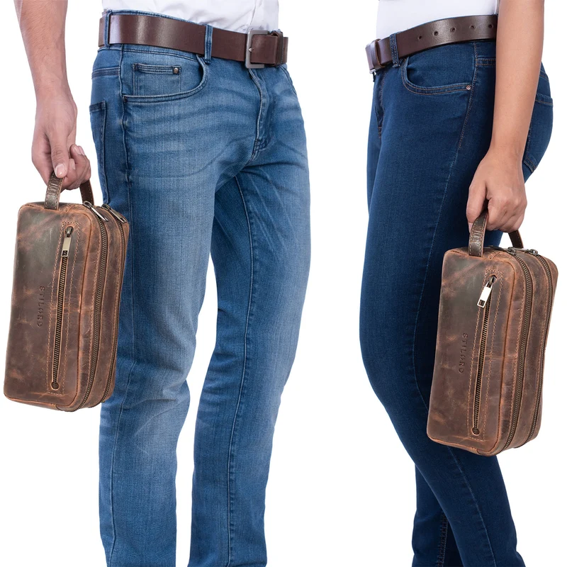 "Kurt" Kulturtasche Leder Kulturbeutel mit Henkel