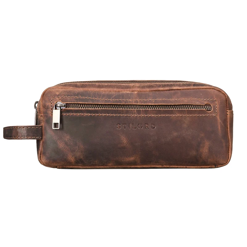 "Kurt" Kulturtasche Leder Kulturbeutel mit Henkel