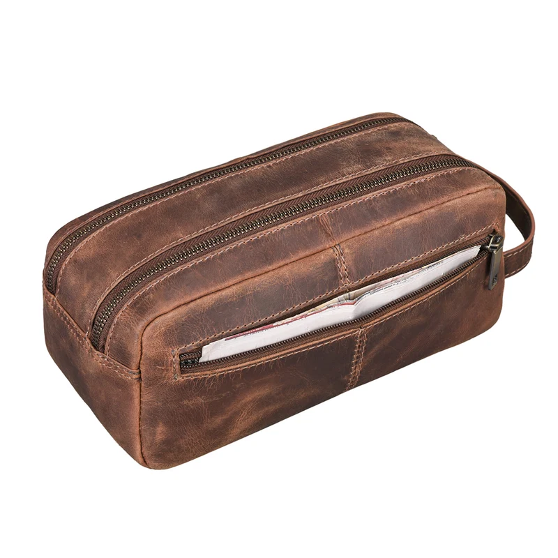 "Kurt" Kulturtasche Leder Kulturbeutel mit Henkel