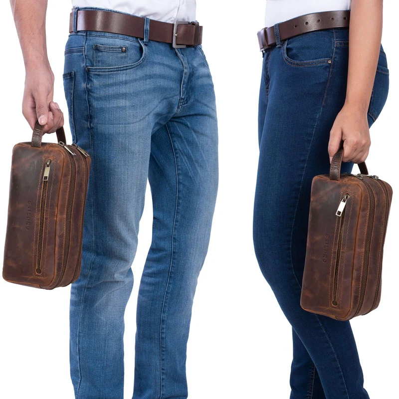 "Kurt" Kulturtasche Leder Kulturbeutel mit Henkel