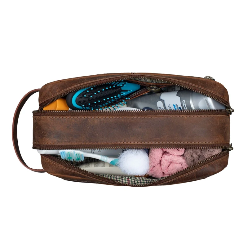 "Kurt" Kulturtasche Leder Kulturbeutel mit Henkel