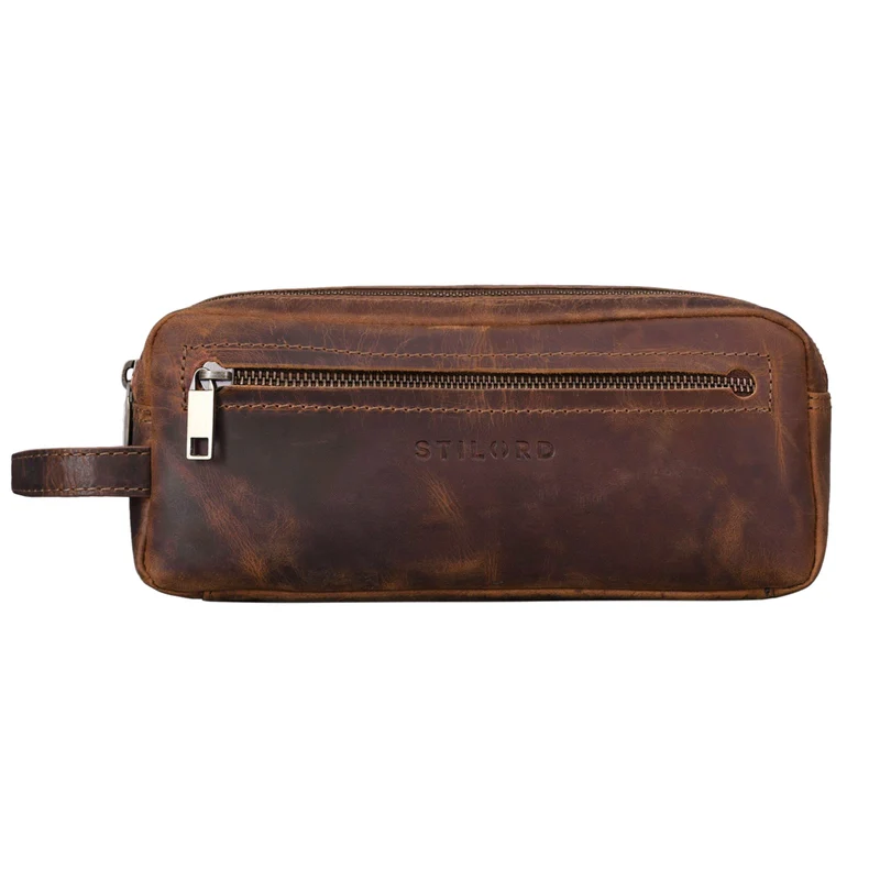 "Kurt" Kulturtasche Leder Kulturbeutel mit Henkel