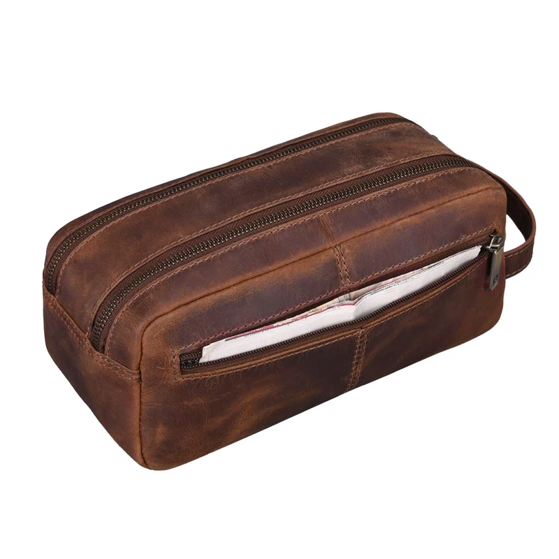 "Kurt" Kulturtasche Leder Kulturbeutel mit Henkel