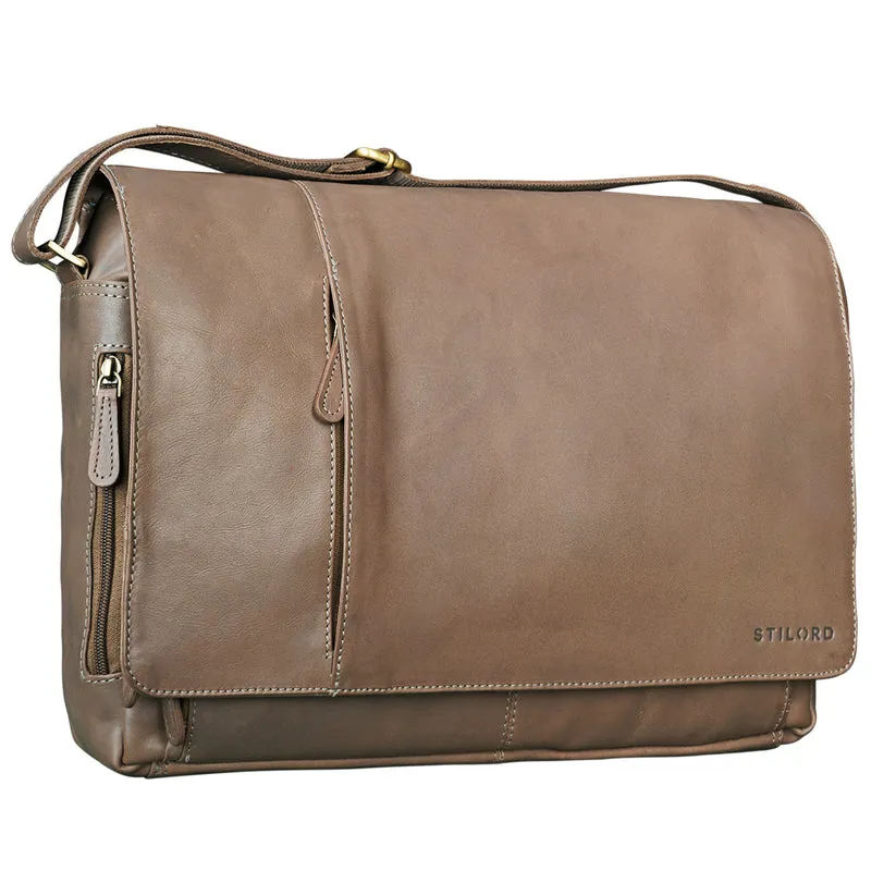 Vintage Umhängetasche Leder Damen Grau-Braun