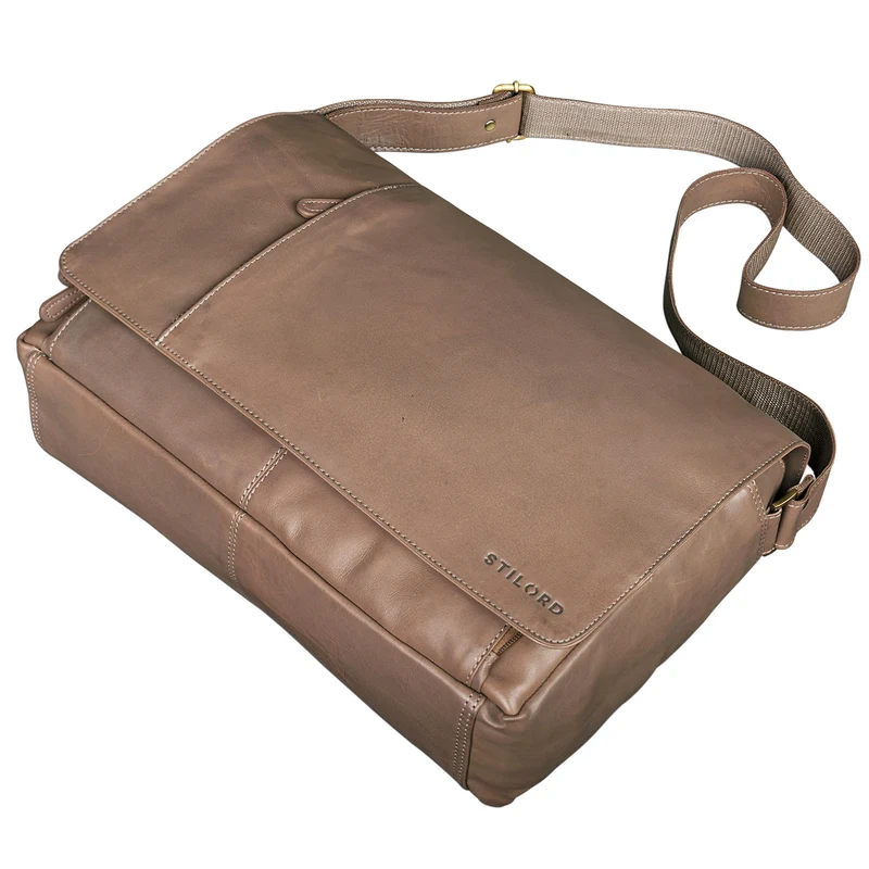Vintage Umhängetasche Leder Damen Grau-Braun