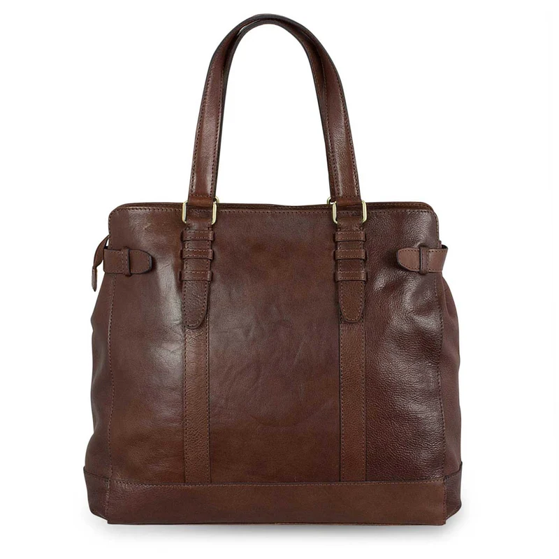 Damen Tasche aus Büffel Leder 34 x 35 x 9 cm Groß dunkel braun