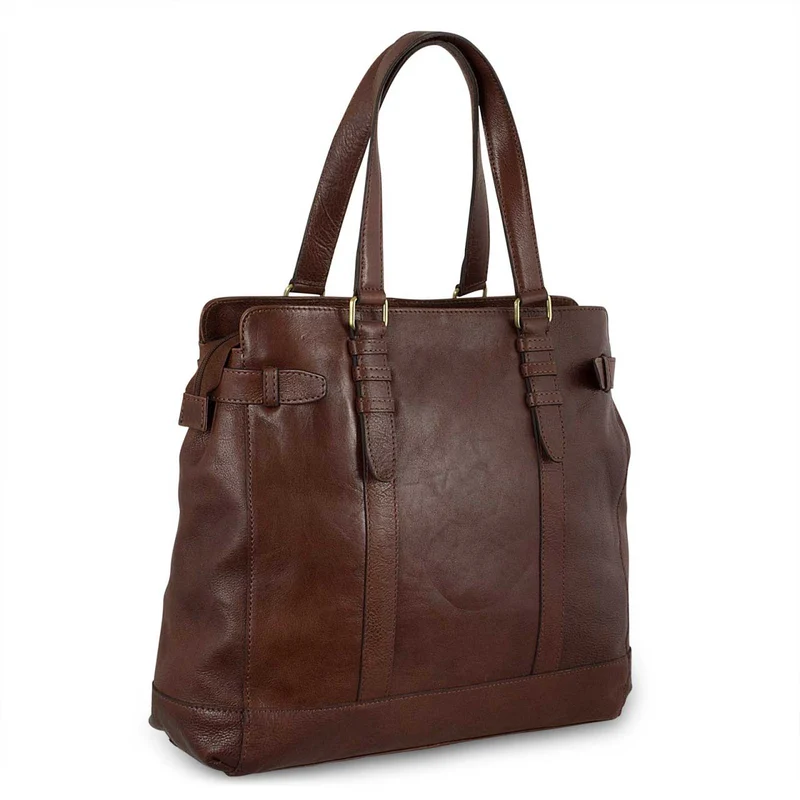 Damen Tasche aus Büffel Leder 34 x 35 x 9 cm Groß dunkel braun