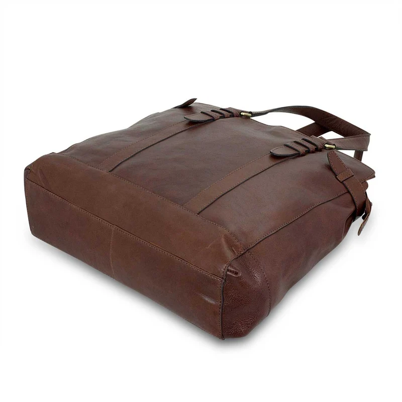 Damen Tasche aus Büffel Leder 34 x 35 x 9 cm Groß dunkel braun