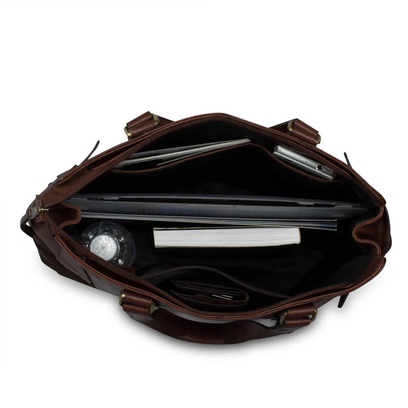 Damen Tasche aus Büffel Leder 34 x 35 x 9 cm Groß dunkel braun