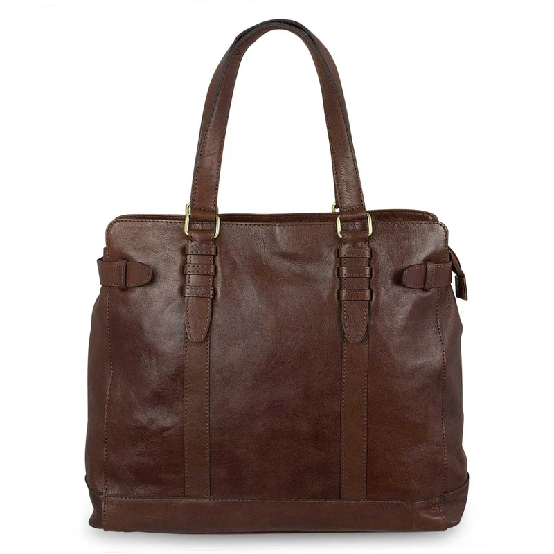 Damen Tasche aus Büffel Leder 34 x 35 x 9 cm Groß dunkel braun