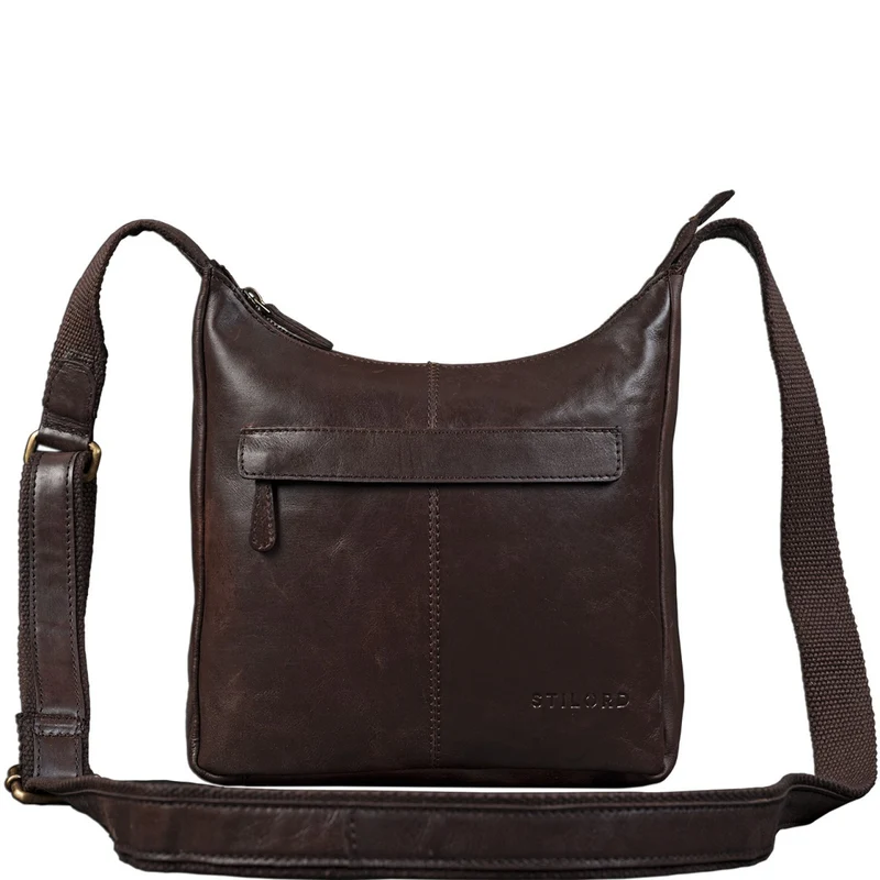 Vintage Umhängetasche Damen Handtasche Leder dunkelbraun
