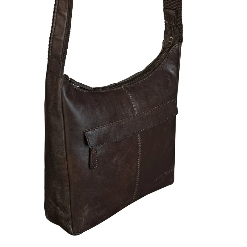 Vintage Umhängetasche Damen Handtasche Leder dunkelbraun