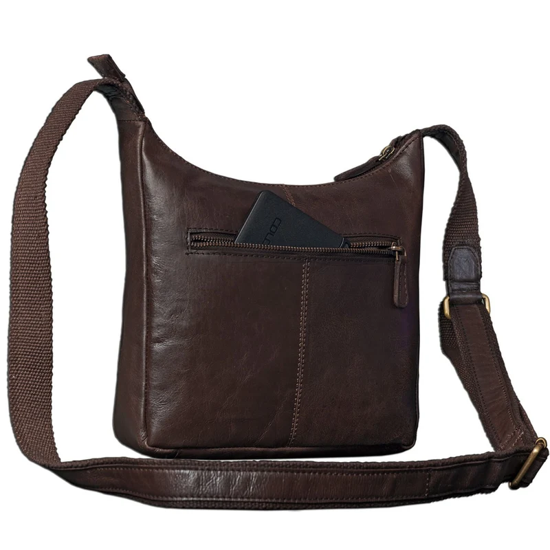 Vintage Umhängetasche Damen Handtasche Leder dunkelbraun